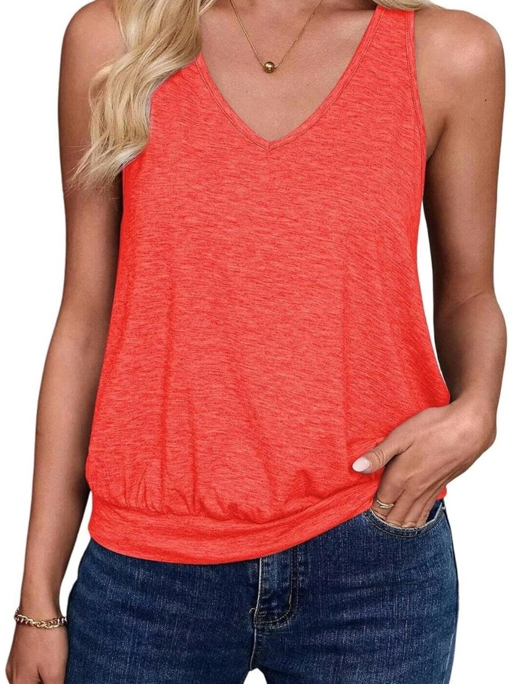Casual V Neck, Loose Fit Sleeveless Top